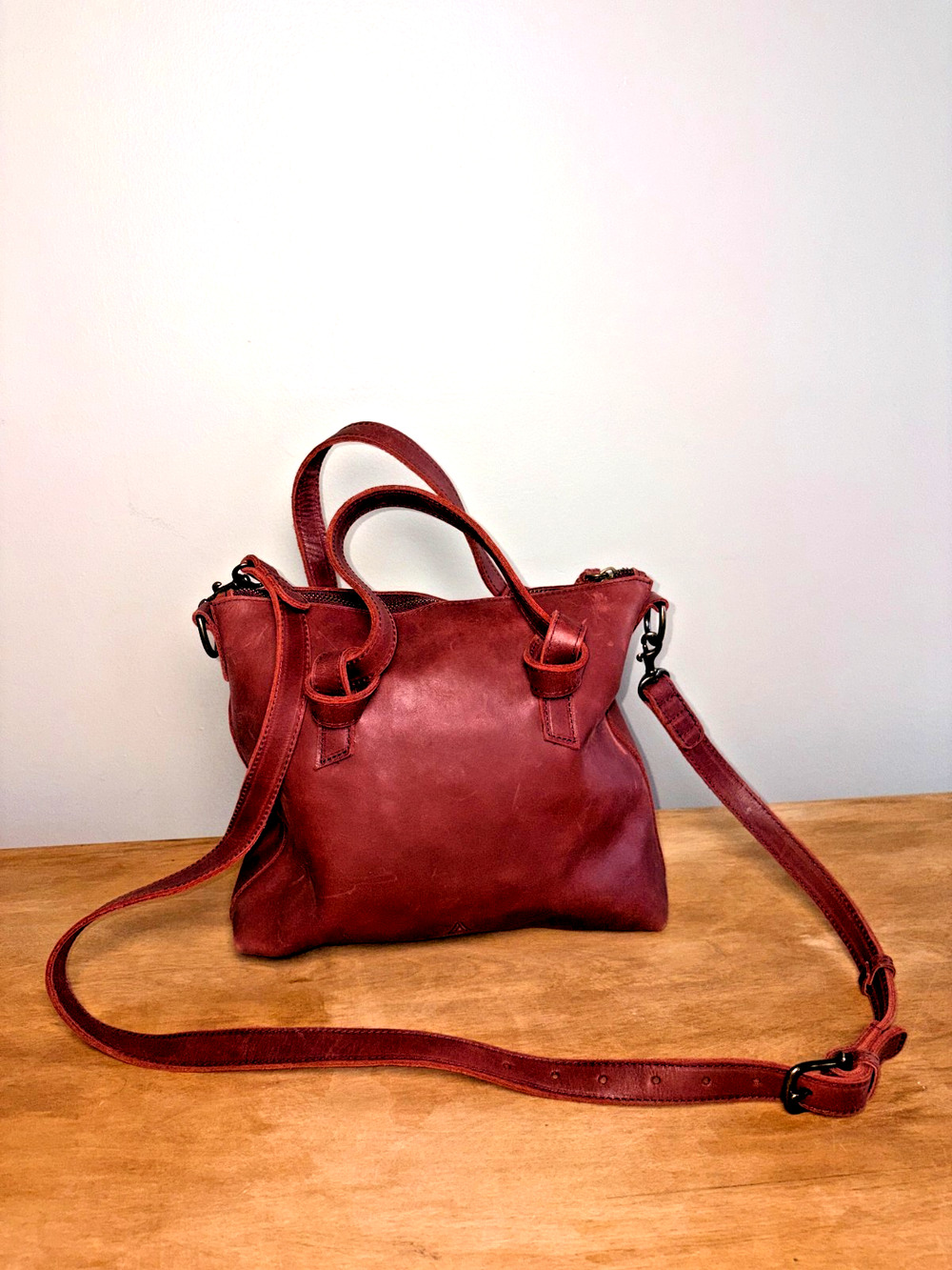 ABLE A.BLE Burgundy Wine Leather Crossbody Bag Handmade in Ethiopia Canvas